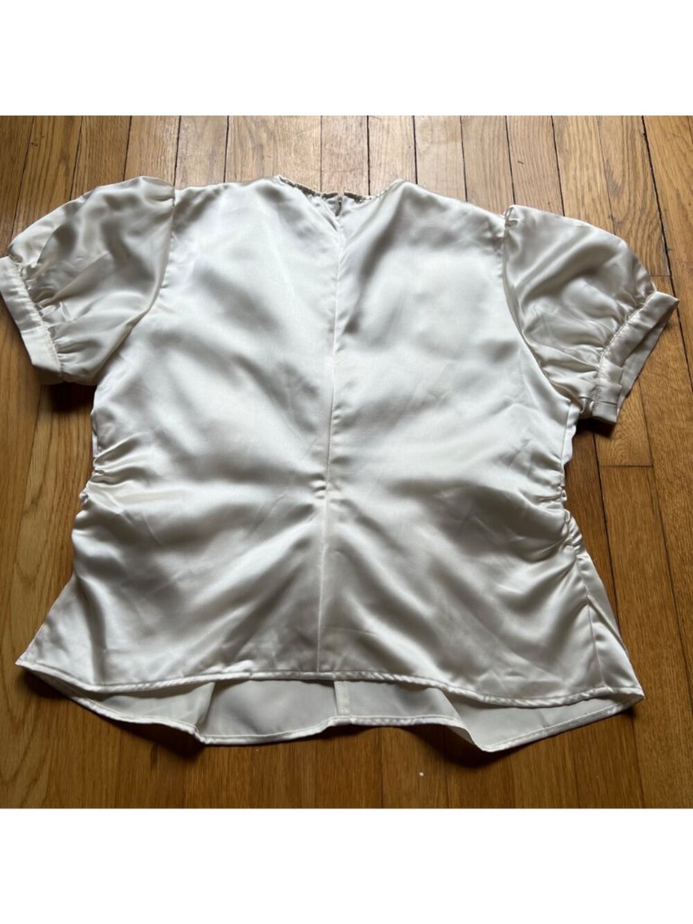 Asos Size 10 Ivory Satin Pleated Ruched Detail Short Puff Sleeve Blouse Top NWT - Picture 9 of 15